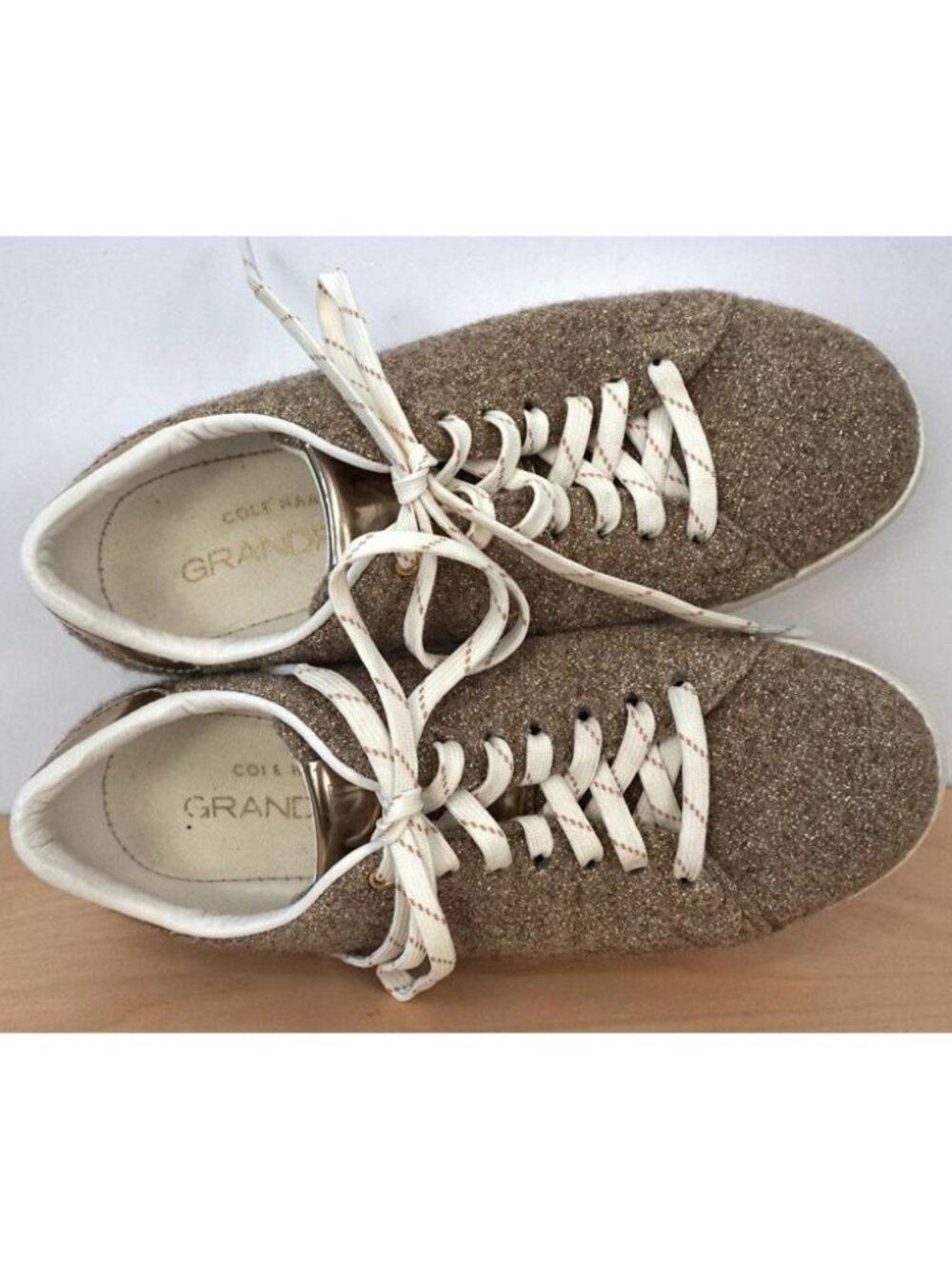 Cole Haan GrandPro Lace Up Gold Metallic Fabric Tennis Shoes Sneakers Size 6B - Picture 7 of 8